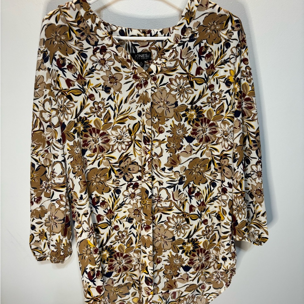 Jones New York Women's Fall Floral Blouse - Brown and Cream
